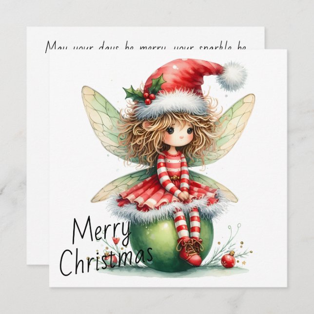 Striped Ornament Fairy – Holiday Card (Frente/Verso)