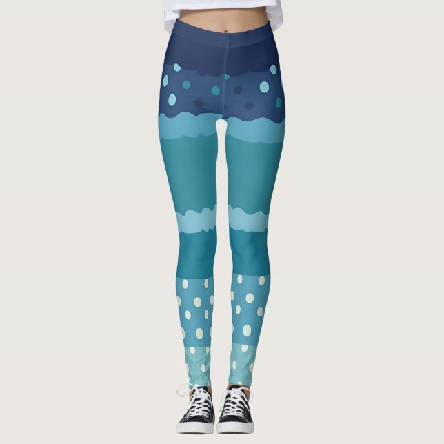 Stripes and Polka dot in Shades of Blue Leggings (Frente)