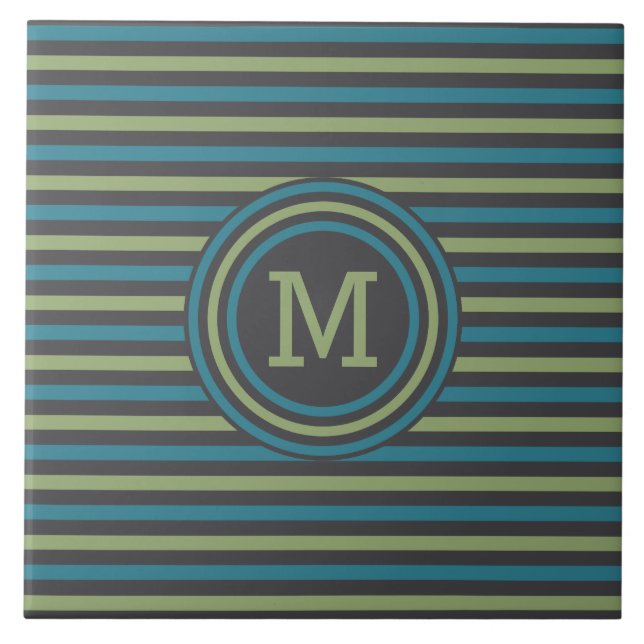 Stripes azulejos de monograma personalizado padrão (Frente)