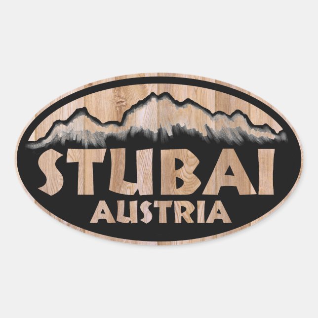 Stubai Áustria: Sinal de madeira adesivos ovais (Frente)