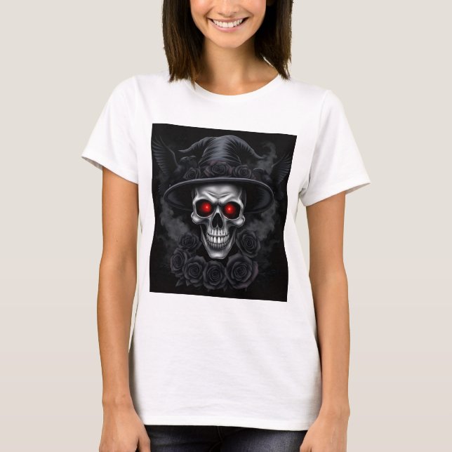 Stunning Gothic Skull Witch T-Shirt (Frente)