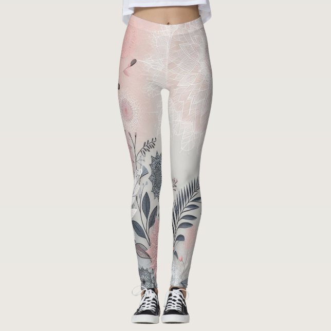 Stylish Boho Pink, White and Black Leggings (Frente)
