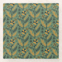 Stylized botanical orange and black floral pattern