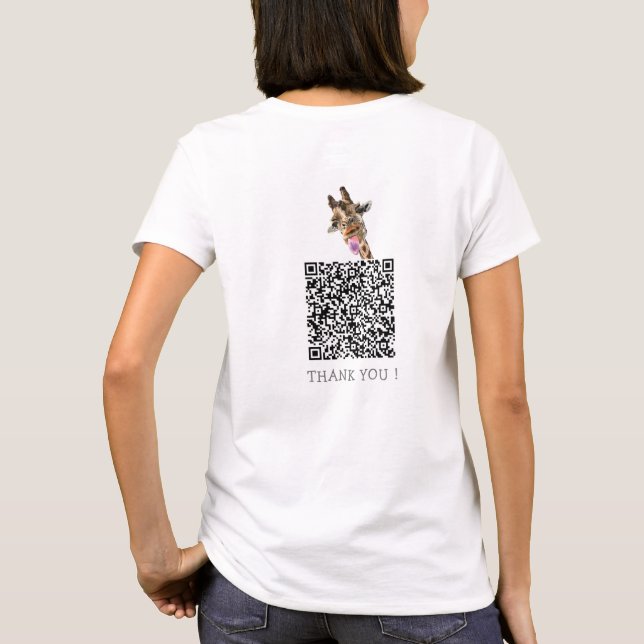 Sua Camisa de Código QR com Girafa Engraçada e Tex (Verso)
