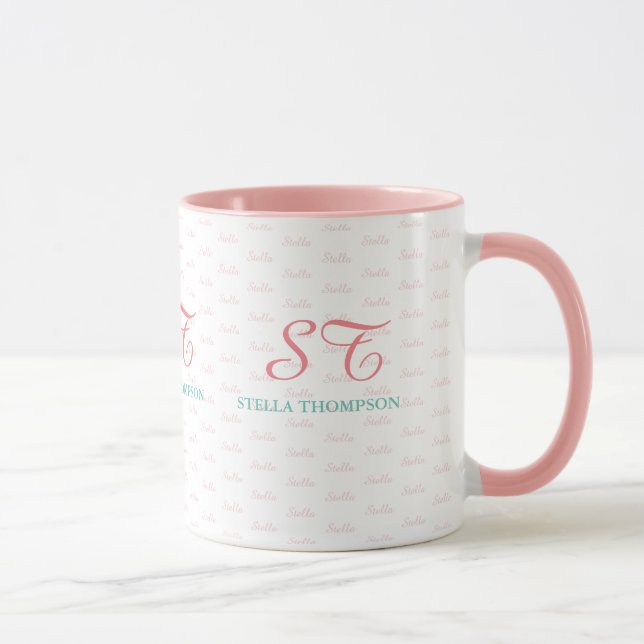 sua elegante caneca rosa com monograma (Direita)