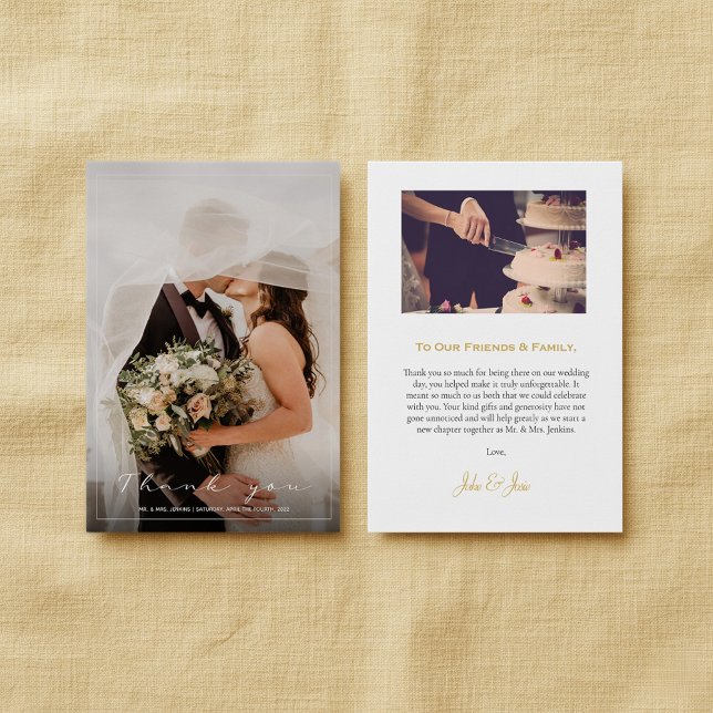 Sua foto de casamento, cartões de agradecimentos b (Your wedding photo, white border thank you card.)