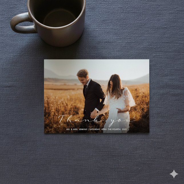 Sua foto de casamento, cartões de agradecimentos m (Your wedding photo, modern thank you card)