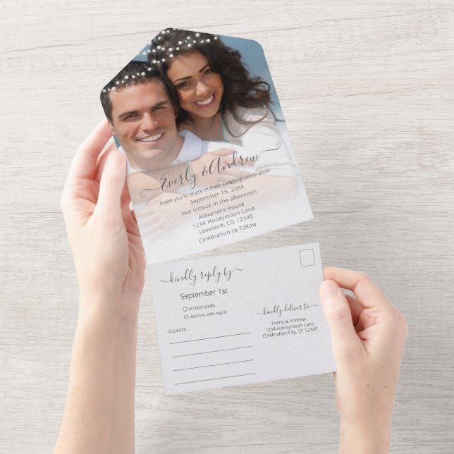 Sua Foto Simples Corda Moderna Luz Casamento (Aba destacável)