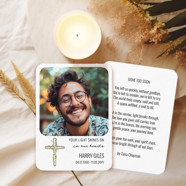 Sua Luz Brilha No Cartão De Guarda Memorial Fotogr (Photo Memorial Keepsake Card  with Reading by Darling & May)