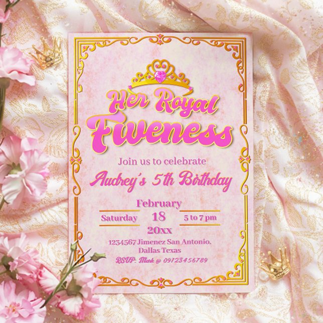 Sua Noite Real - 5 de Rapariga Convite de Aniversá (Her Royal Fiveness -  Princess Girl 5th Birthday Invitation)