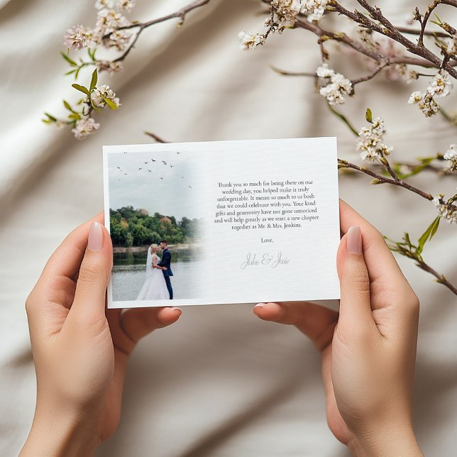 Sua própria foto, gradiente, cartões de agradecime (Faded white we gradient wedding photo thank you card)