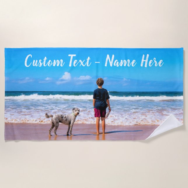 Sua Toalha Pet Photo Beach com Texto Personalizado (Frente)