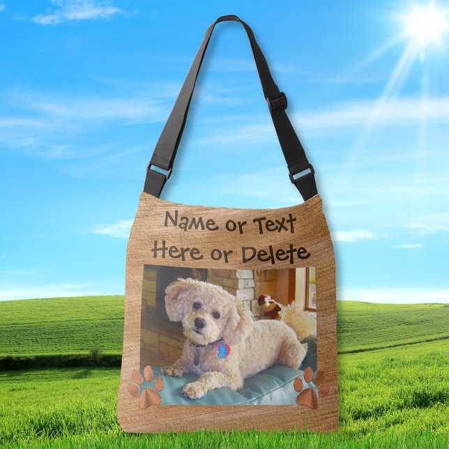Suas Malas de Tote de Texto e Cachorro (Full Print Tote. Personalized Totes. Photo canvas bags. Custom canvas tote bags, with picture.)
