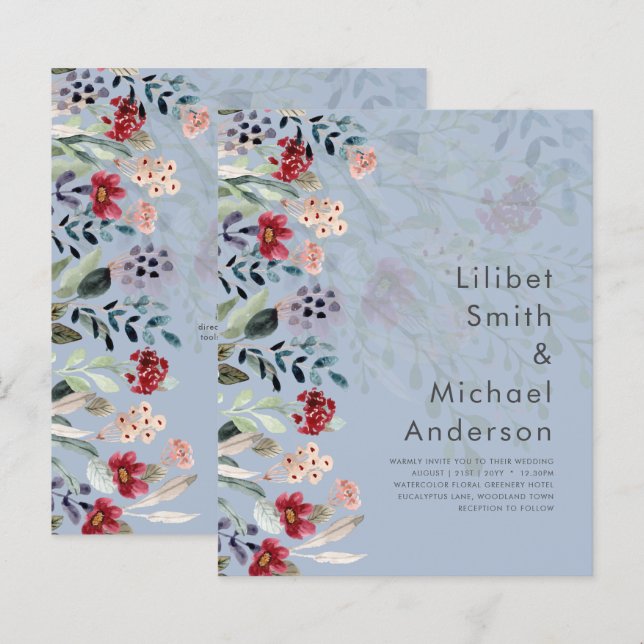 Sublime Burgundy Blue Wildflower Elegant (Frente/Verso)