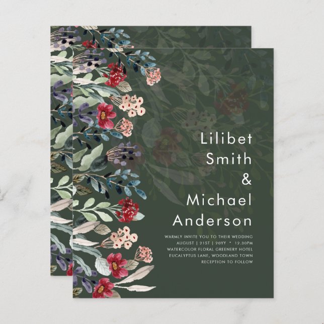 Sublime Burgundy Blue Wildflower Elegant (Frente/Verso)