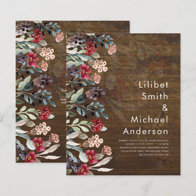 Sublime Burgundy Blue Wildflower Elegant (Frente/Verso)