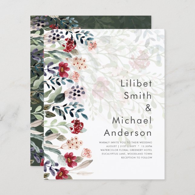 Sublime Burgundy Blue Wildflower Elegant (Frente/Verso)