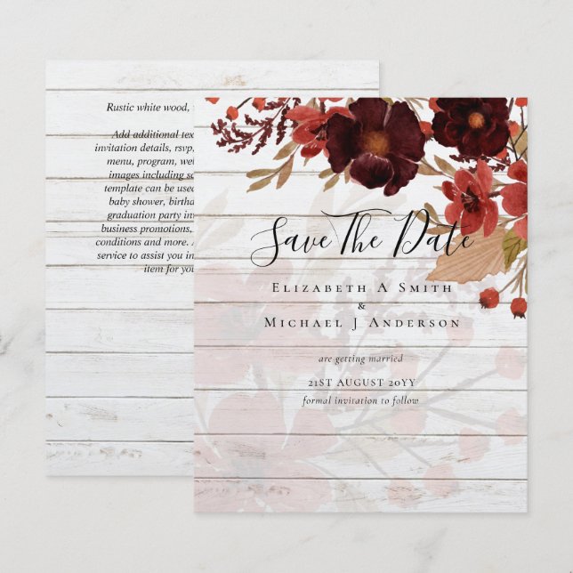 Sublime Burgundy Floral Wedding SAVE DATAS Orçamen (Frente/Verso)