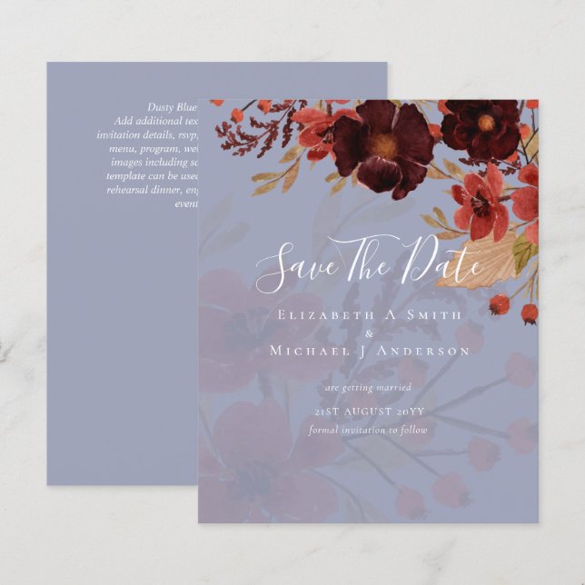 Sublime Burgundy Floral Wedding SAVE DATAS Orçamen (Frente/Verso)