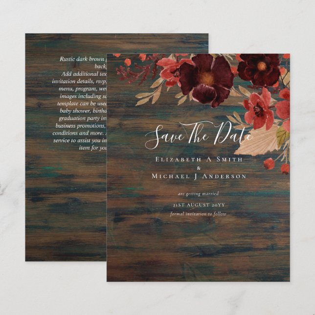 Sublime Burgundy Floral Wedding SAVE DATAS Orçamen (Frente/Verso)