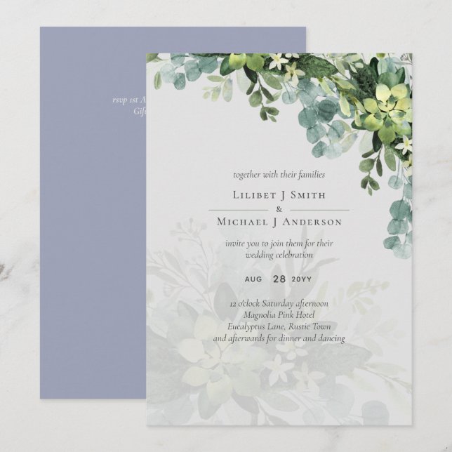 Sublime Dusty Blue GREENERY Eucalyptus WEDDING (Frente/Verso)