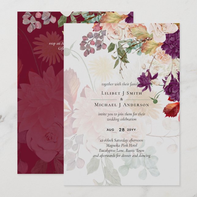 Sublime Mulberry laranja Floral Wedding Suite (Frente/Verso)