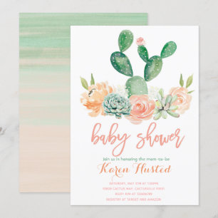 Succulent do convite do chá de fraldas do cacto