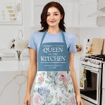 Succulent Floral Queen of the Kitchen Name Apron<br><div class="desc">Um avental de chef botânico elegante com padrão floral suculento de aquarela,  o título "rainha da cozinha",  o nome e o ano.</div>