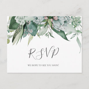 Succulent Greenery   Cartão postal RSVP de Casamen