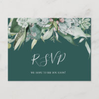 Succulent Greenery | Cartão postal RSVP de Casamen