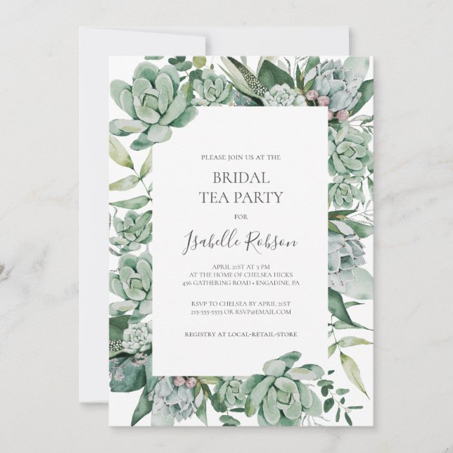 Succulent Greenery | Convite de festas Bridal (Frente)
