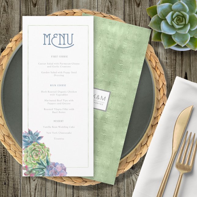 Succulents and Sparkle Wedding Menu Green ID515 (Criador carregado)