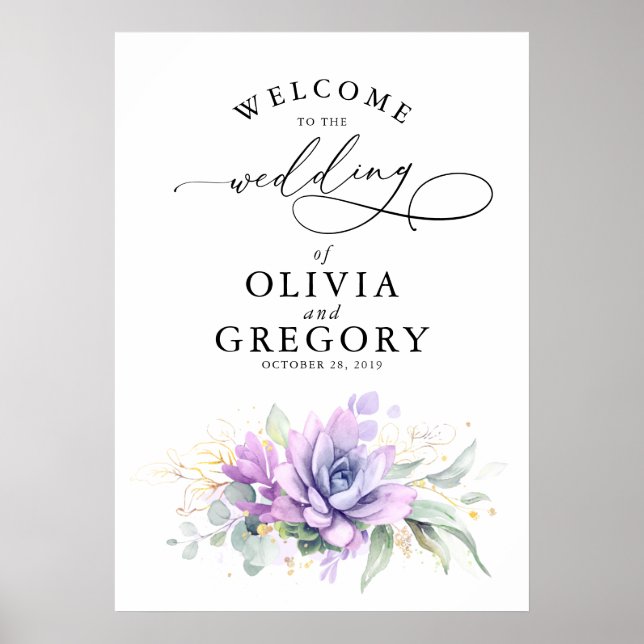 Succulents Greenery Wedding Poster (Frente)