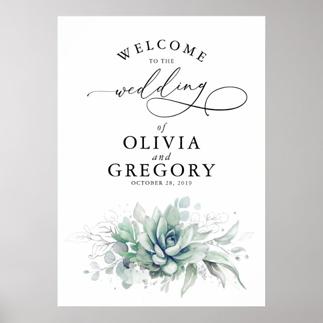 Succulents Greenery Wedding Poster (Frente)