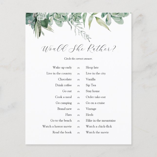 Suculços e Eucalyptus Preferencialmentes Jogo (Frente)