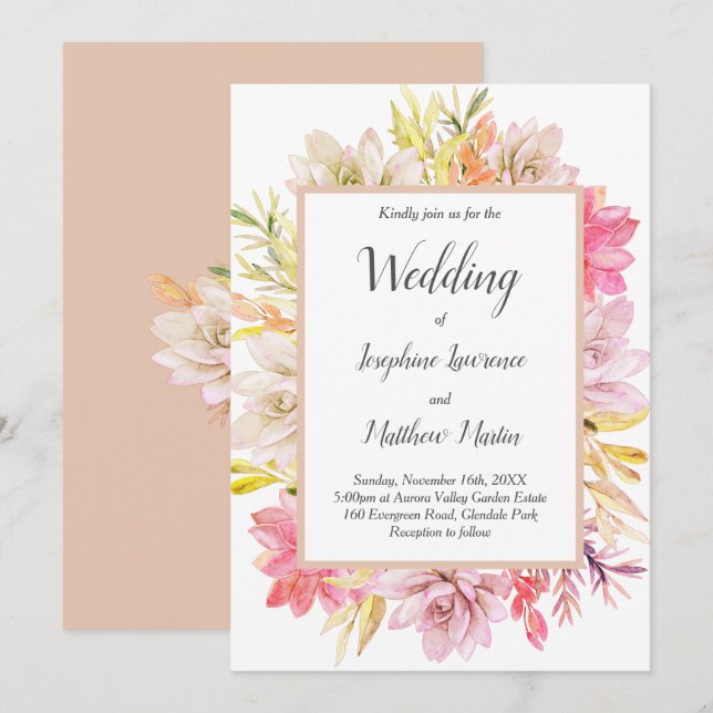 Suculentes Rustic Do Deserto Suculenta Convites De (Frente/Verso)