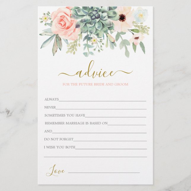 Suculents Advice for the Bride Card (Frente)