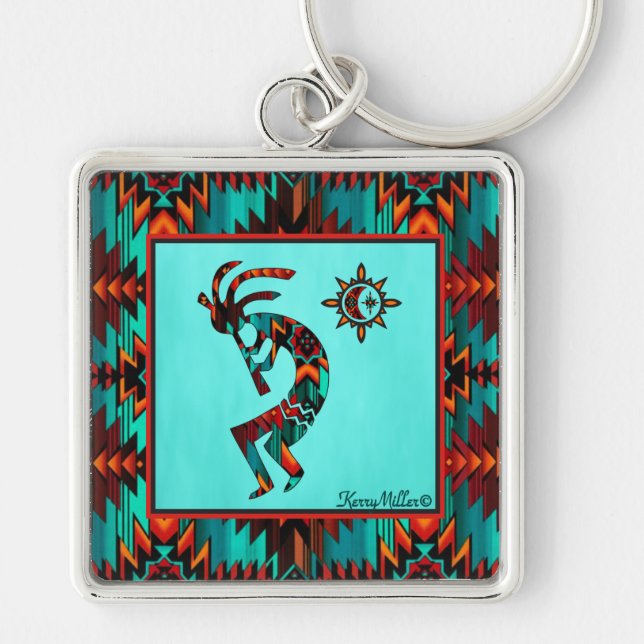 Sudoeste Kokopelli Jogando Flute Chaveiro (Frente)
