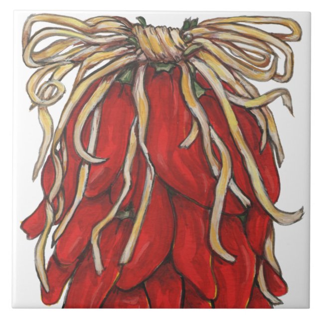 Sudoeste Vermelho Chile Chili Ristra Top Azulejo H (Frente)