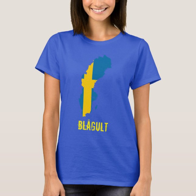 Suecia Sinalizador Mapa Blågult T-Shirt (Frente)
