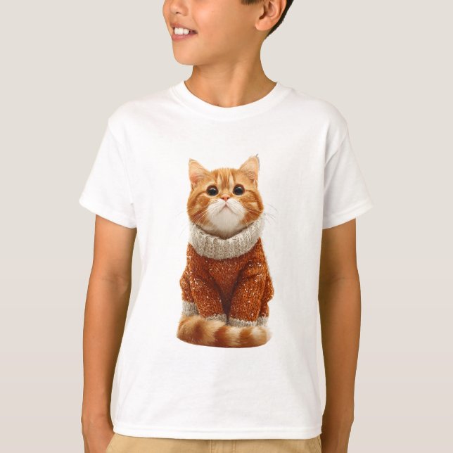 Suéter Aconchegante de Gato Laranja Fofo para Cria (Frente)