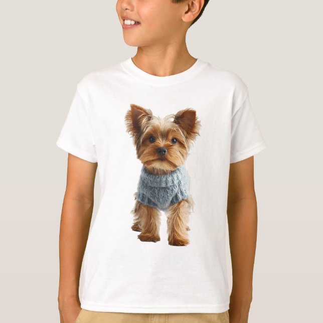 Suéter Azul Yorkie Crianças (Frente)