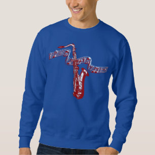 Suéter Camisola de tema musical Saxofone Vermelho e notas