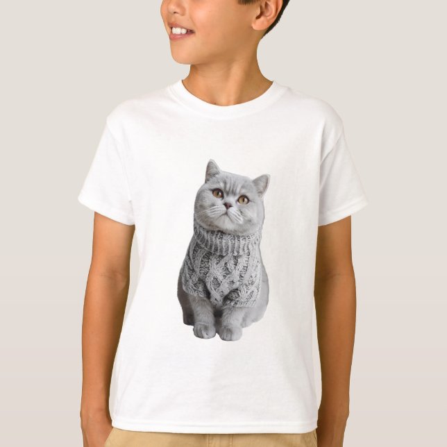 Suéter Cinza de Gato Fofo para Crianças (Frente)