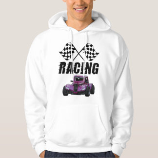 Suéter Con Capucha Racing Coche Morado y Banderas