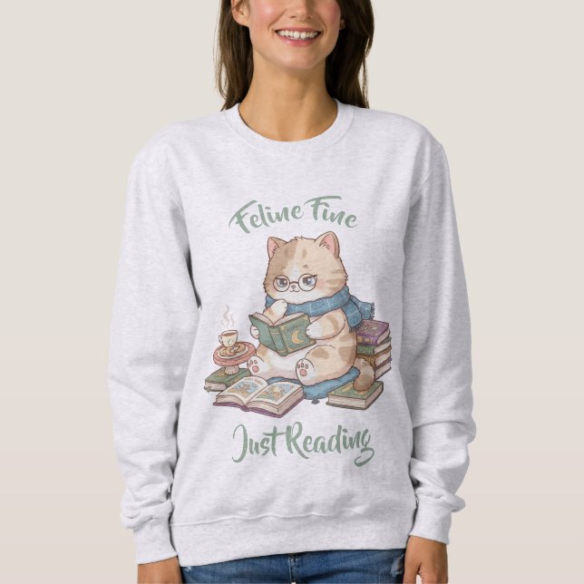 Suéter de Amante de Livros Fofos Gato Aconchegante (Frente)