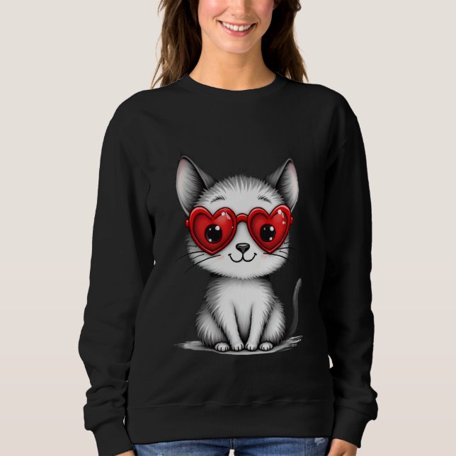 Suéter de Gatos Fofos com Óculos de Coração (Frente)