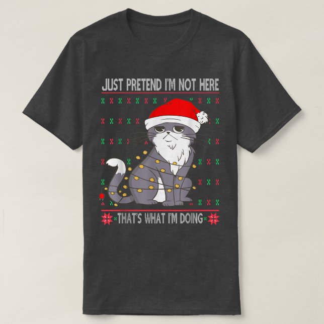 Suéter de Natal engraçado e feio com Gato Sarcásti (Frente do Design)