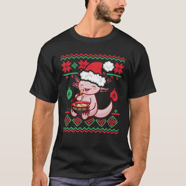 Suéter de Natal Feio, Anime Kawaii, Comendo Axolot (Frente)