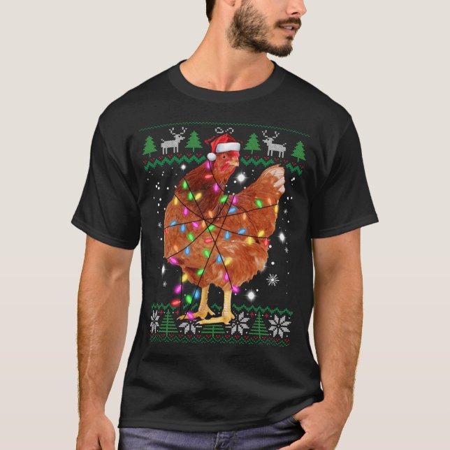 Suéter de Natal Feio Galinha Chapéu de Papai Noel  (Frente)